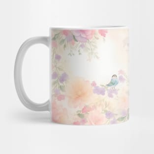 Watercolor Wild Bird And Peachy Flowers Pattern Mug